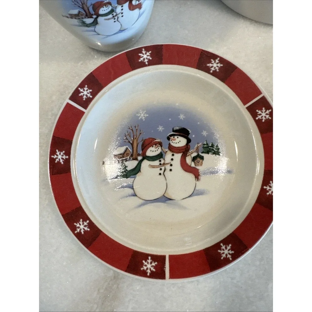 VTG Royal Seasons Holiday Snowmen Stoneware Canister Cookie Jar Snack Set GW0021